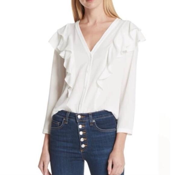 Veronica Beard Tops - Veronica Beard Ivory Ruffle Shoulder Blouse Size 8